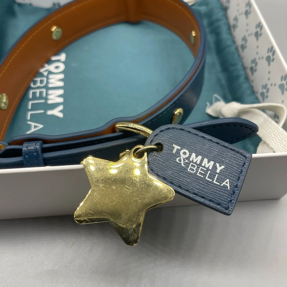 🍄HOST PICK🍄 Tommy & Bella Signature Collection Leather Dog Collar, Blue/Brown, L